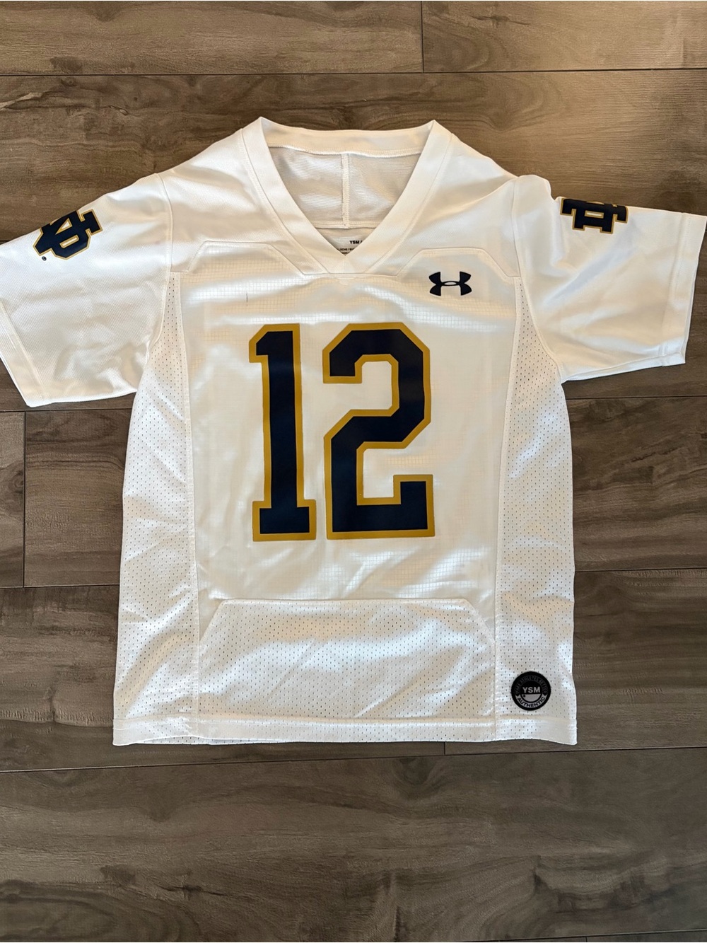 Under Armour White Jersey with Navy and Gold Number 12